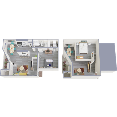 Floor plan for 2 beds, 1 bath, 952 sqft